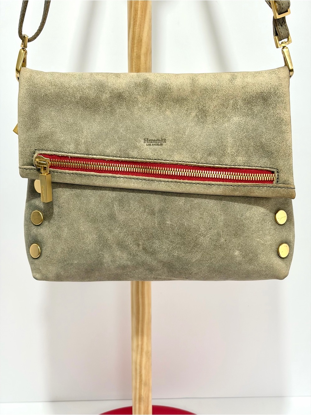 Hammitt VIP Medium Crossbody In Pewter With Gold Hardware/Red Zip - Picture 9 of 16